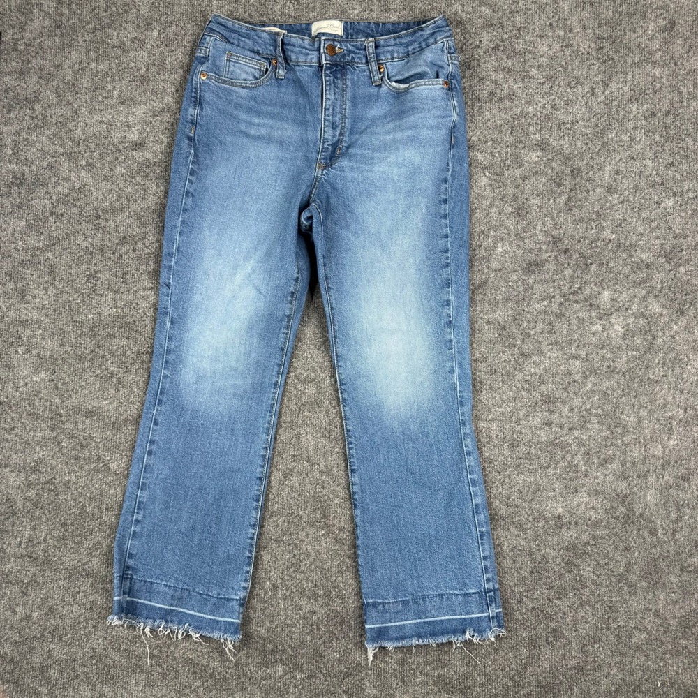 Universal Thread Jeans Womens Size 8 Blue Ankle Bootcut Raw Hem Stretch Denim